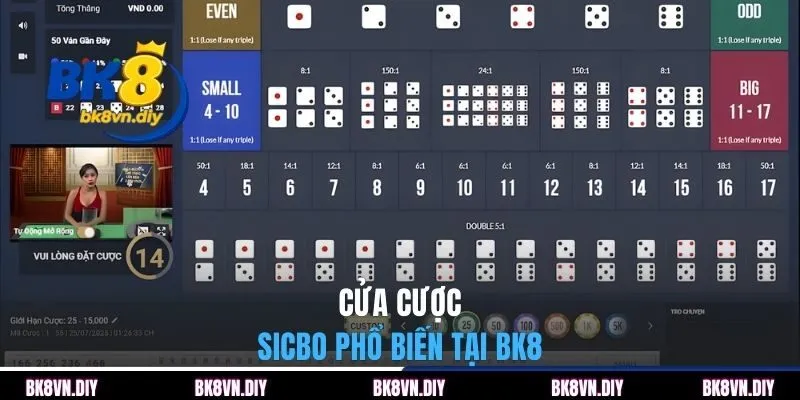 Cửa cược sicbo phổ biến tại BK8